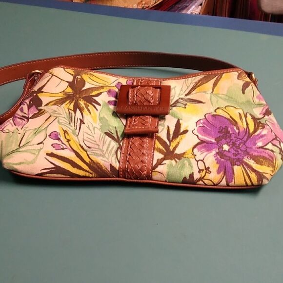 Caribbean Joe Purple and Brown Floral Shoulder Bag with Leather Accents - Picture 11 of 11